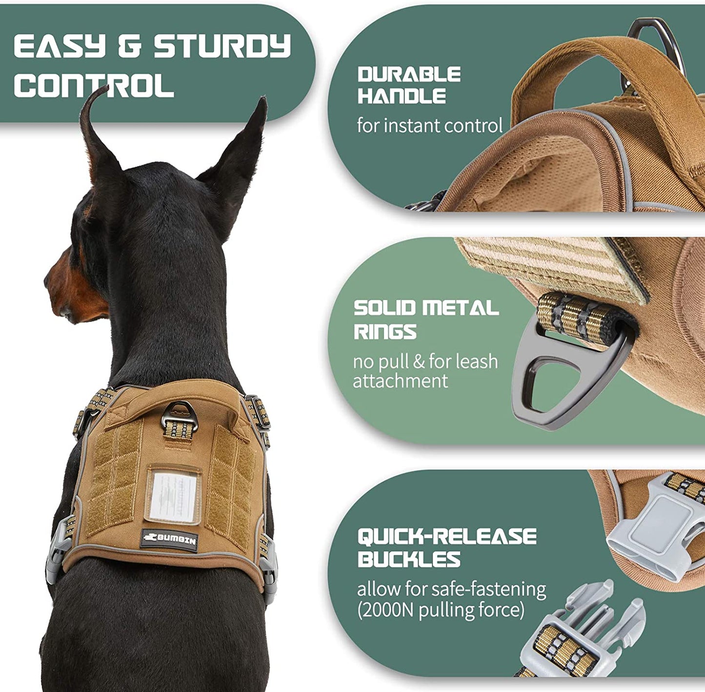 BUMBIN Tactical Dog Harness – No Pull, Reflective & Adjustable
